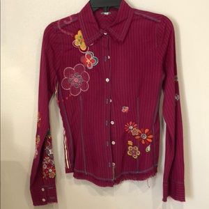 EUC Johnny Was Embroidered Stripe Shirt Size XS.
